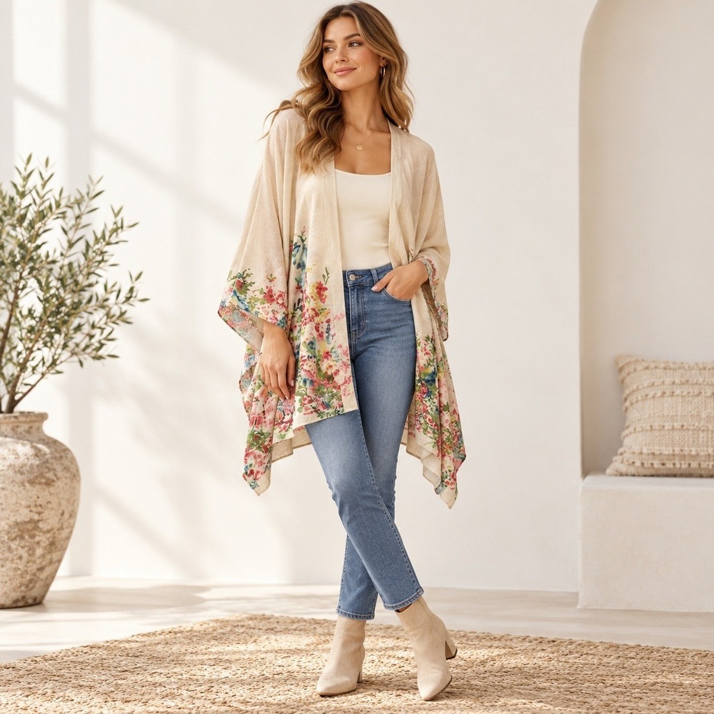 Elena Baldi Floral Kimono Open Cardigan Women Size S Boho Whimiscal Italy